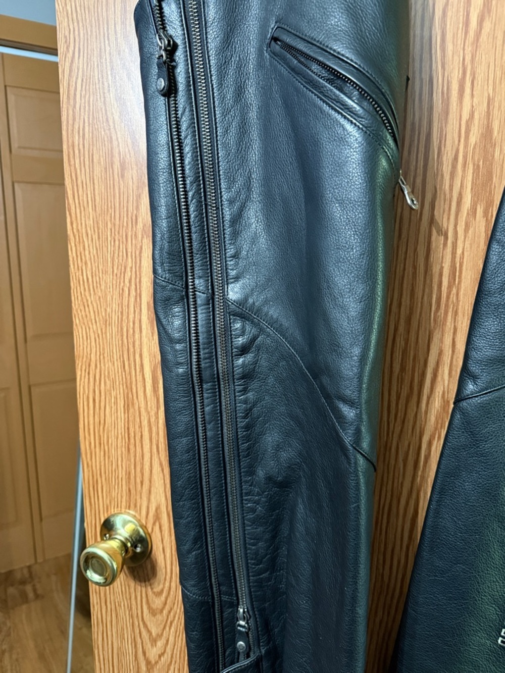 Harley-Davidson Black Leather Chaps with Embossed Logo - Picture 3 of 8